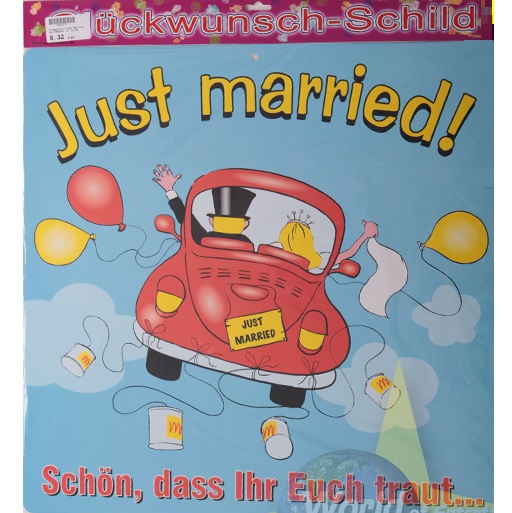 Riesenschild "Just Married" ca. 50 cm