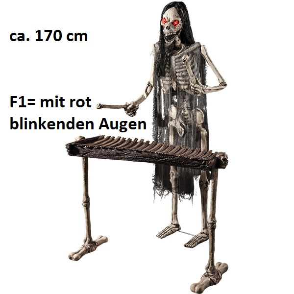 XXL Skelett Musiker mit Xylophon, ca. 170cm, F1= mit rot blinkende Augen