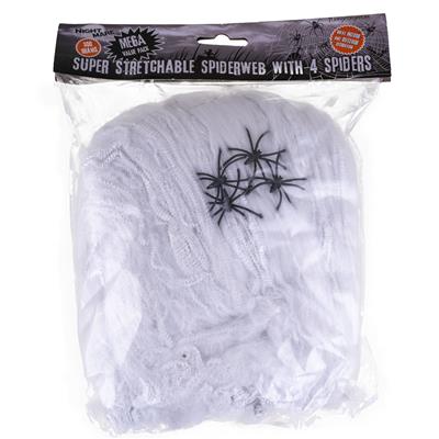 Spinnennetz 300 Gramm mit 4 Spinnen weiß