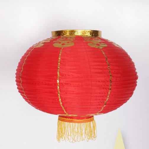 Seidenlampion mit Fransen, rot mit gold