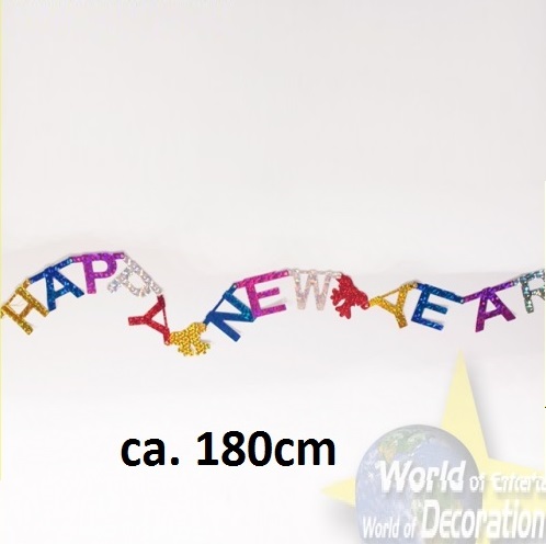 Girlande "Happy New Year",  bunt metallic, ca. 180 cm