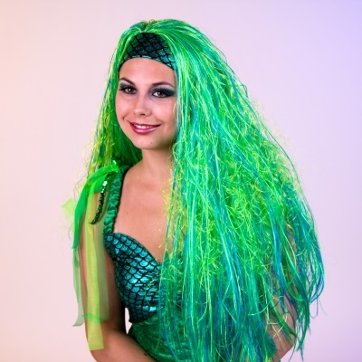 Perücke Nixe mit Haarband, grün
