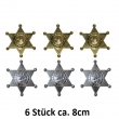 Sheriff Stern 6er Pack, Ø ca. 7,5cm