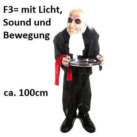 stehender Grusel Kellner, F3= mit Licht, Sound und Bewegung, ca.100 cm