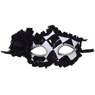 Augenmaske schwarz-weiß kariert mit Strass Steinen