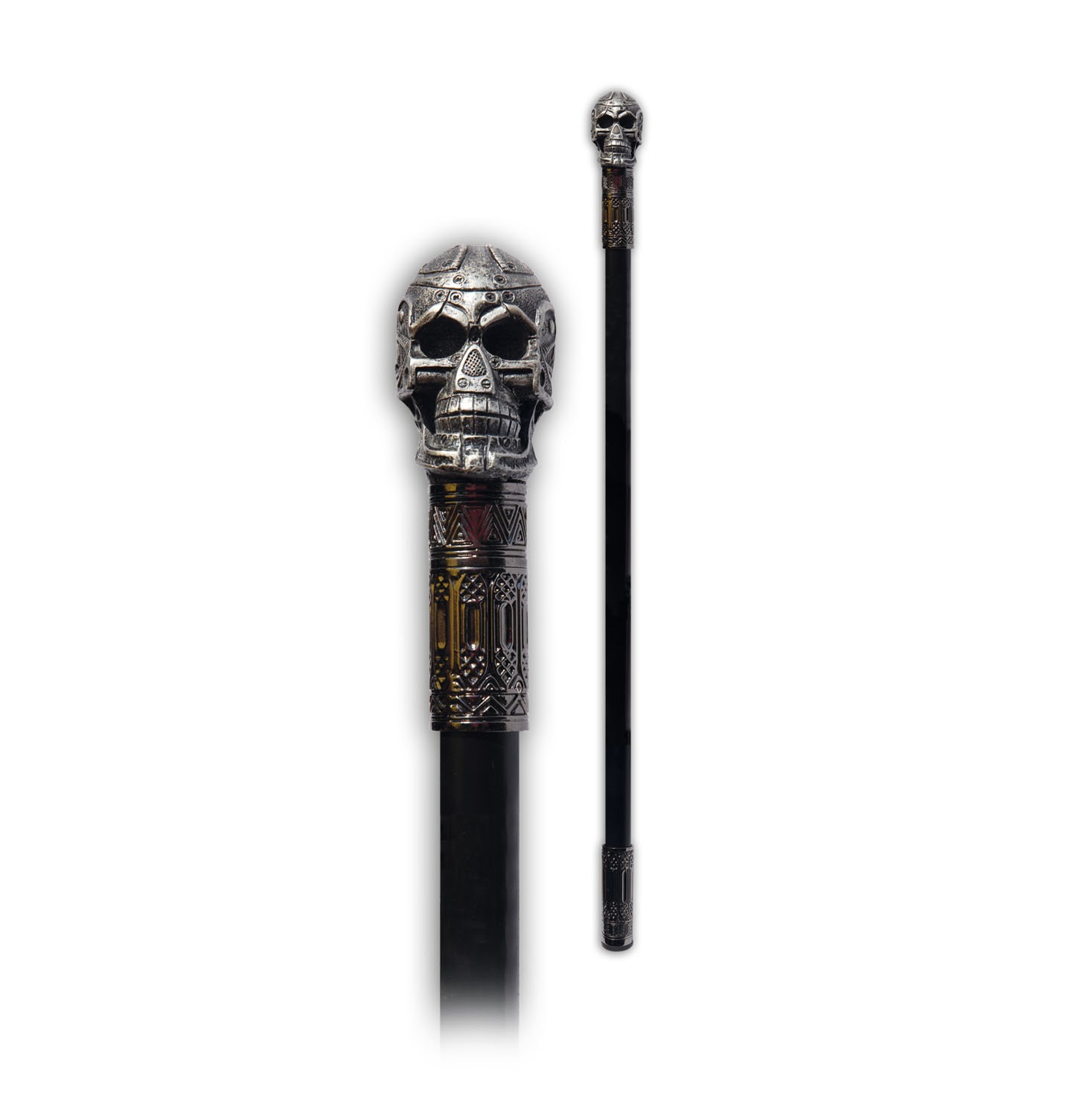 Gehstock Totenkopf Knauf, silber, ca. 88 cm