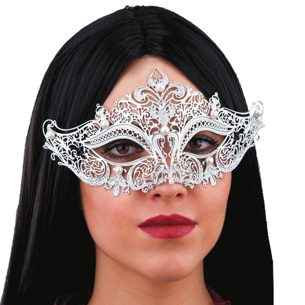 venezianische Metall Augenmaske mit Perlen, silber