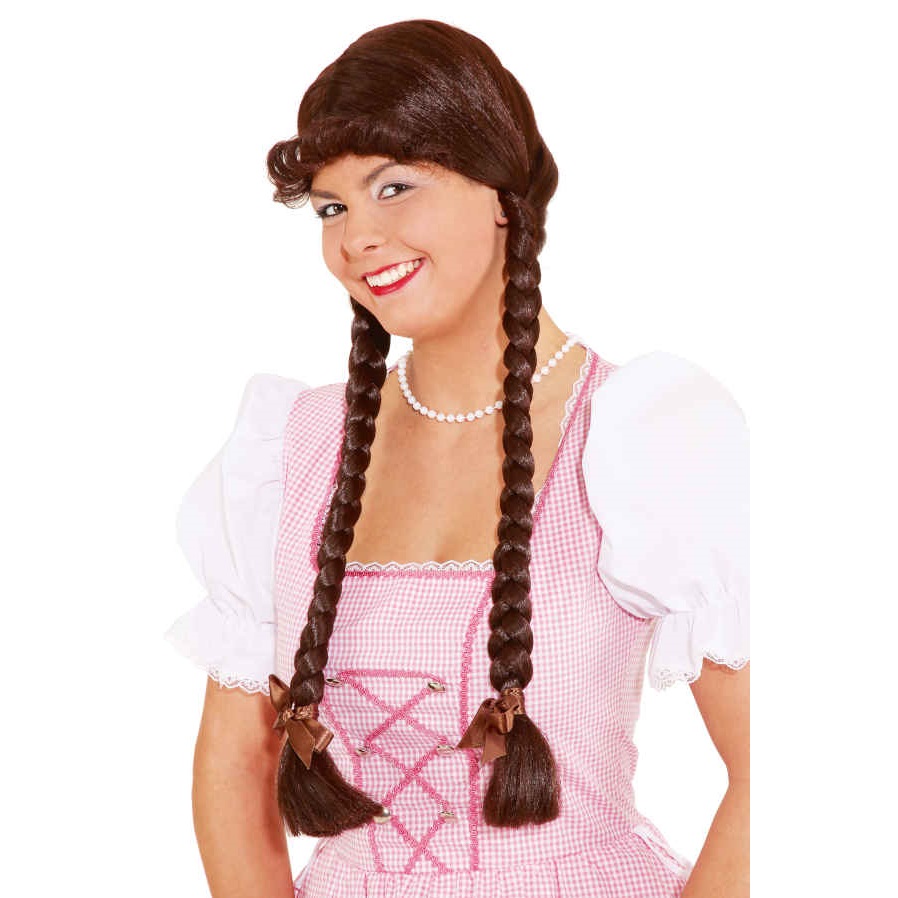 Perücke Lisl braun, mit zwei Zöpfen
