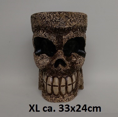 Totenkopf Hocker -klein- H:33cm Ø:22, braun/weiß, Holz