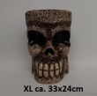 Totenkopf Hocker -klein- H:33cm Ø:22, braun/weiß, Holz