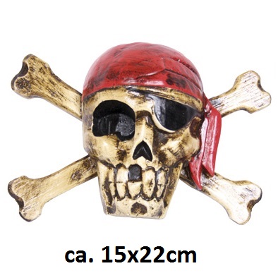 Piratenkopf aus Holz, mit Knochen, ca. 15x22cm