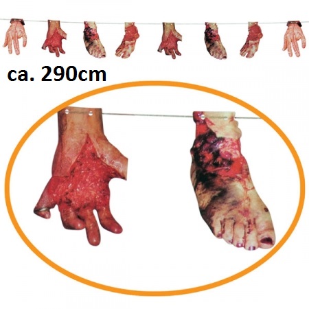 Girlande Halloween, blutige Hände und Füße, ca. 290cm