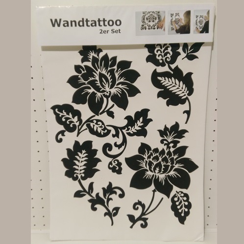 Wandtattoo 2er Set große Blume, ca. 69x48cm, schwarz