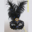 Venedig-Maske,  Federn,Schwarz mit blauen Steinen
