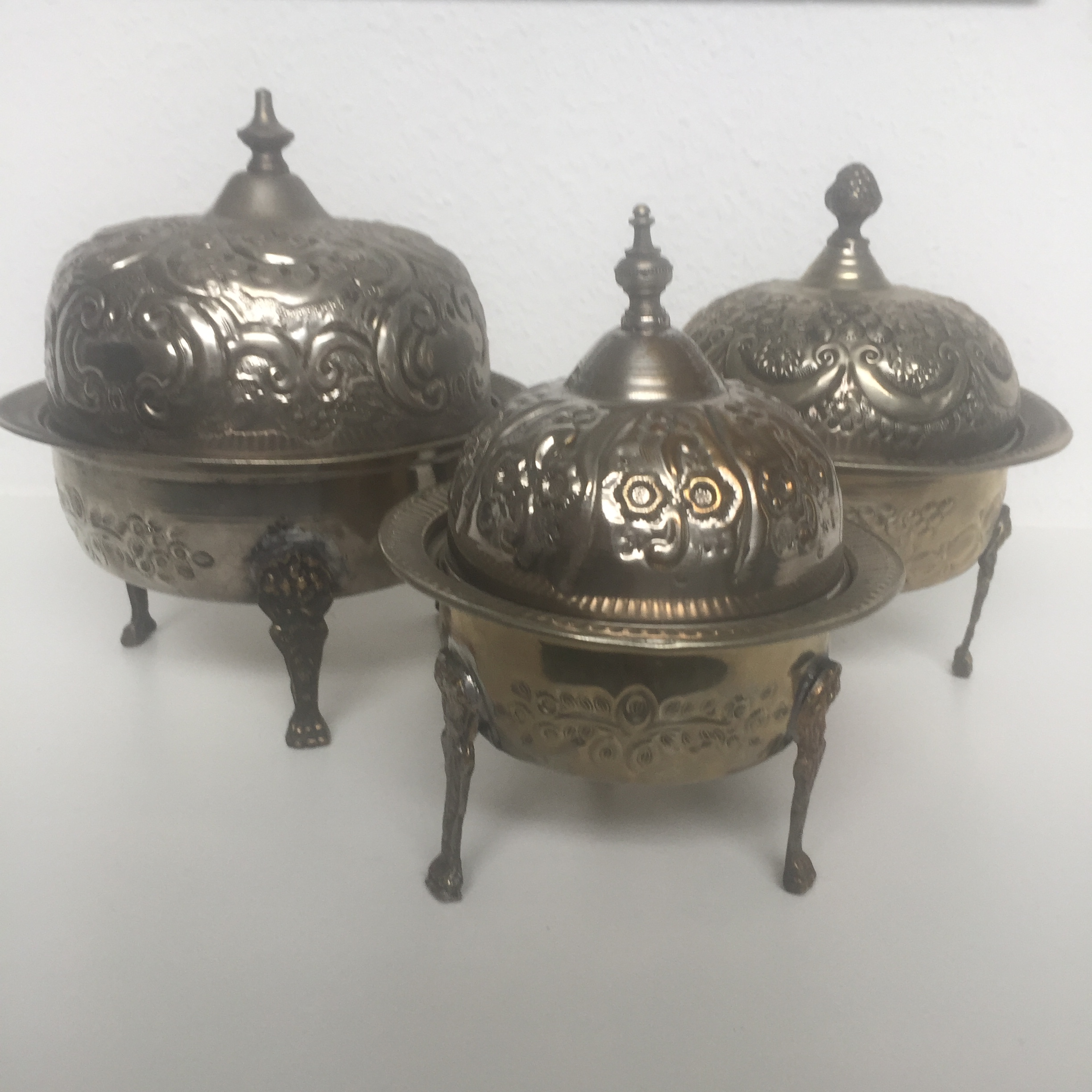 Orientalische Zuckerdosen 3er Set, Metall, ca. Ø 21cm, Ø 19cm, Ø 16cm