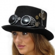 Steampunk Zylinder schwarz, mit Brille und Zahnrädern