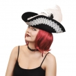 Dreispitz Hut mit Spitzenborte und Feder, schwarz/weiß