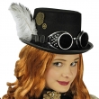 Steampunk Zylinder, mit Brille und Feder, schwarz