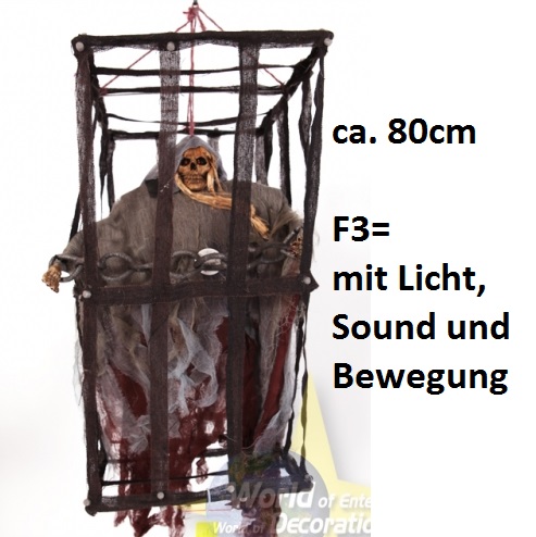 Skelett im Käfig, ca. 80 cm, F3= mit Licht, Sound, Bewegung