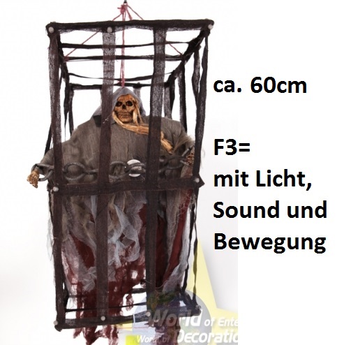 Skelett im Käfig, ca. 60 cm, F3= mit Licht, Sound, Bewegung